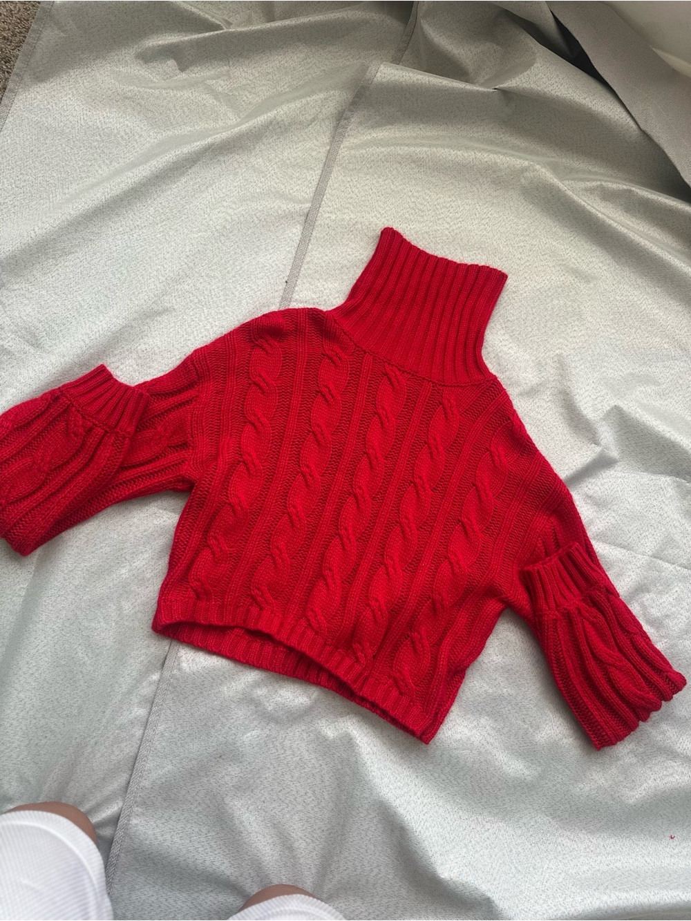 Amazon Red Cable Knit Turtleneck Crop Sweater